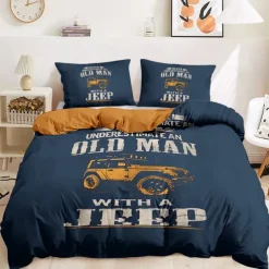 Graphic Car Old Man Duvet Cover Set Vintage Retro Style Soft Durable Microfiber Quilt Cover with Pillowcases Unique Bedroom Decor