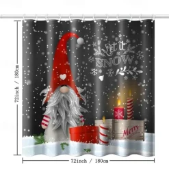 Gray Background Elf Bathroom Shower Curtain, Cute Christmas Snowflake Pattern Shower Curtain, Winter Christmas Holiday Bathroom Curtain, With 12 Plastic Hooks