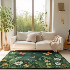 Green Butterfly Plant Area Rug Kitchen Mat Non-Slip Oil Proof Floor Mat Livingroom Rug Indoor Outdoor Mat Bedroom Decor Bathroom Mat Entrance Rug Door Mat