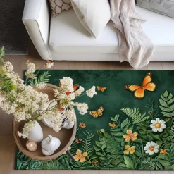Green Butterfly Plant Area Rug Kitchen Mat Non-Slip Oil Proof Floor Mat Livingroom Rug Indoor Outdoor Mat Bedroom Decor Bathroom Mat Entrance Rug Door Mat