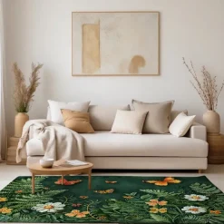 Green Butterfly Plant Area Rug Kitchen Mat Non-Slip Oil Proof Floor Mat Livingroom Rug Indoor Outdoor Mat Bedroom Decor Bathroom Mat Entrance Rug Door Mat