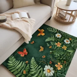 Green Butterfly Plant Area Rug Kitchen Mat Non-Slip Oil Proof Floor Mat Livingroom Rug Indoor Outdoor Mat Bedroom Decor Bathroom Mat Entrance Rug Door Mat