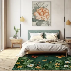 Green Butterfly Plant Area Rug Kitchen Mat Non-Slip Oil Proof Floor Mat Livingroom Rug Indoor Outdoor Mat Bedroom Decor Bathroom Mat Entrance Rug Door Mat