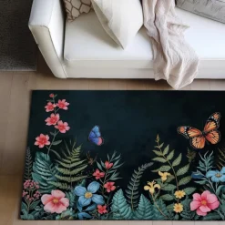 Green Butterfly Plant Area Rug Kitchen Mat Non-Slip Oil Proof Floor Mat Livingroom Rug Indoor Outdoor Mat Bedroom Decor Bathroom Mat Entrance Rug Door Mat