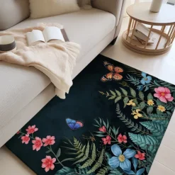 Green Butterfly Plant Area Rug Kitchen Mat Non-Slip Oil Proof Floor Mat Livingroom Rug Indoor Outdoor Mat Bedroom Decor Bathroom Mat Entrance Rug Door Mat