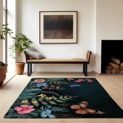 Green Butterfly Plant Area Rug Kitchen Mat Non-Slip Oil Proof Floor Mat Livingroom Rug Indoor Outdoor Mat Bedroom Decor Bathroom Mat Entrance Rug Door Mat