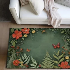 Green Butterfly Plant Area Rug Kitchen Mat Non-Slip Oil Proof Floor Mat Livingroom Rug Indoor Outdoor Mat Bedroom Decor Bathroom Mat Entrance Rug Door Mat