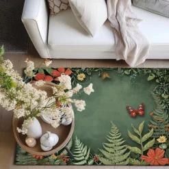 Green Butterfly Plant Area Rug Kitchen Mat Non-Slip Oil Proof Floor Mat Livingroom Rug Indoor Outdoor Mat Bedroom Decor Bathroom Mat Entrance Rug Door Mat