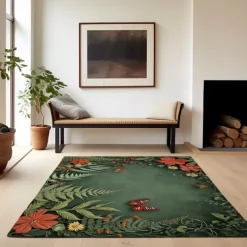 Green Butterfly Plant Area Rug Kitchen Mat Non-Slip Oil Proof Floor Mat Livingroom Rug Indoor Outdoor Mat Bedroom Decor Bathroom Mat Entrance Rug Door Mat