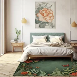 Green Butterfly Plant Area Rug Kitchen Mat Non-Slip Oil Proof Floor Mat Livingroom Rug Indoor Outdoor Mat Bedroom Decor Bathroom Mat Entrance Rug Door Mat