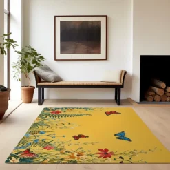 Green Butterfly Plant Area Rug Kitchen Mat Non-Slip Oil Proof Floor Mat Livingroom Rug Indoor Outdoor Mat Bedroom Decor Bathroom Mat Entrance Rug Door Mat