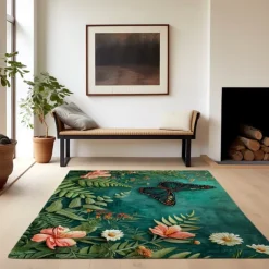 Green Butterfly Plant Area Rug Kitchen Mat Non-Slip Oil Proof Floor Mat Livingroom Rug Indoor Outdoor Mat Bedroom Decor Bathroom Mat Entrance Rug Door Mat
