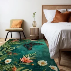 Green Butterfly Plant Area Rug Kitchen Mat Non-Slip Oil Proof Floor Mat Livingroom Rug Indoor Outdoor Mat Bedroom Decor Bathroom Mat Entrance Rug Door Mat