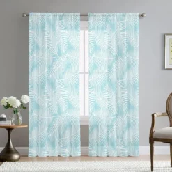 Green Eucalyptus Leaves Sheer Curtains Rod Pocket Drapes For Living Room Bedroom, Chiffon Farmhouse Curtain for Kitchen Balcony Door Window Treatments Room Darkening