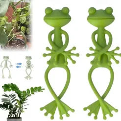 Green Frog Plant Supports Set Frog Plant Stand, Cute Frog Flower Pot Hugger Plant Climbing Fixture Clips, Multipurpose Frog Planter Decor Plant Vine Traction