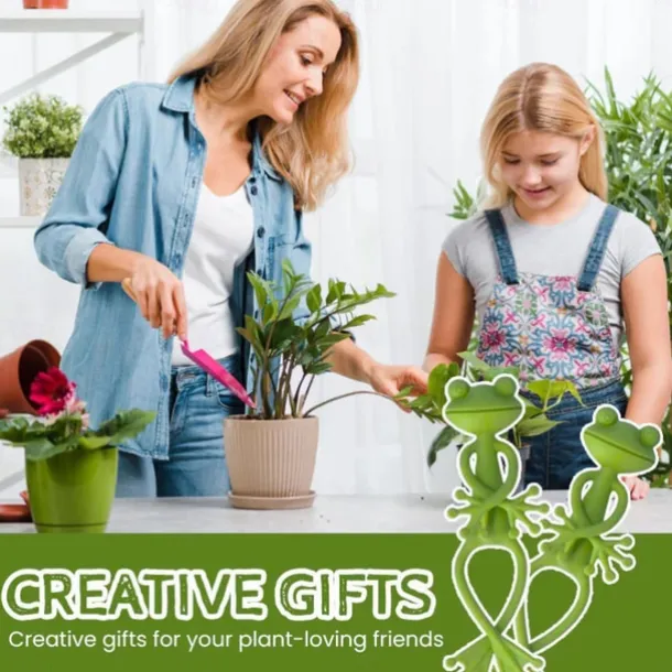 Green Frog Plant Supports Set Frog Plant Stand, Cute Frog Flower Pot Hugger Plant Climbing Fixture Clips, Multipurpose Frog Planter Decor Plant Vine Traction