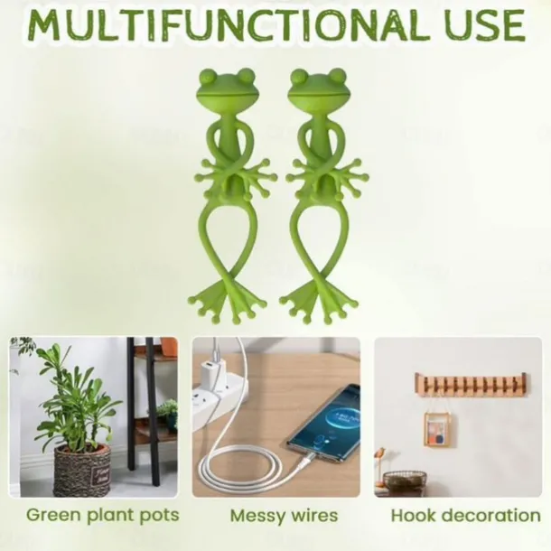 Green Frog Plant Supports Set Frog Plant Stand, Cute Frog Flower Pot Hugger Plant Climbing Fixture Clips, Multipurpose Frog Planter Decor Plant Vine Traction