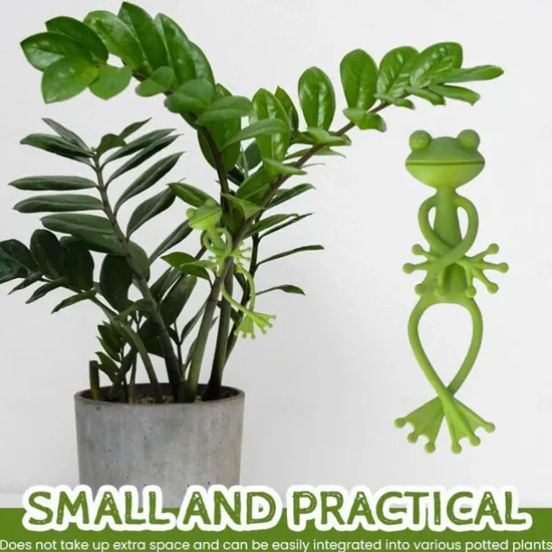 Green Frog Plant Supports Set Frog Plant Stand, Cute Frog Flower Pot Hugger Plant Climbing Fixture Clips, Multipurpose Frog Planter Decor Plant Vine Traction
