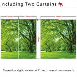 Green Healing Series Natural Forest Landscape Insulation Outdoor Balcony Rest Living Room Home Decoration 2-piece Set 3D Digital Printing Perforated Sunshade Curtains