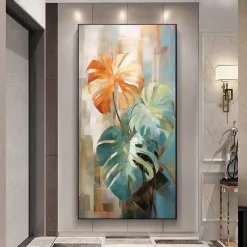 Green Leaf Oil Painting on Canvas Large handmade Wall Art Abstract Planting Art Minimalist Art Custom Painting Modern artwork for Living Room bedroom wall Decor Gift