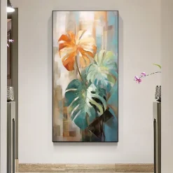 Green Leaf Oil Painting on Canvas Large handmade Wall Art Abstract Planting Art Minimalist Art Custom Painting Modern artwork for Living Room bedroom wall Decor Gift