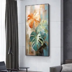 Green Leaf Oil Painting on Canvas Large handmade Wall Art Abstract Planting Art Minimalist Art Custom Painting Modern artwork for Living Room bedroom wall Decor Gift