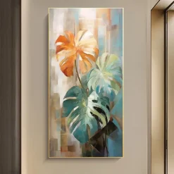 Green Leaf Oil Painting on Canvas Large handmade Wall Art Abstract Planting Art Minimalist Art Custom Painting Modern artwork for Living Room bedroom wall Decor Gift