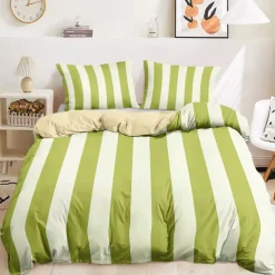 Green Stripe Pattern Duvet Cover Set Comforter Set 2/3PCS Luxury Cotton Bedding Set Home Decor Bedding Gift King Queen Full Size Queen King Size