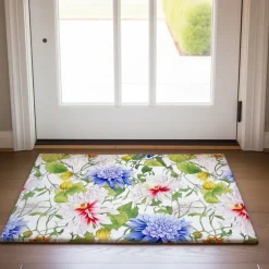 Green Yellow Floral Doormat Floor Mats Washable Rugs Kitchen Mat Non-Slip Oil Proof Rug Indoor Outdoor Mat Bedroom Decor Bathroom Mat Entrance Rug