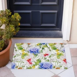 Green Yellow Floral Doormat Floor Mats Washable Rugs Kitchen Mat Non-Slip Oil Proof Rug Indoor Outdoor Mat Bedroom Decor Bathroom Mat Entrance Rug