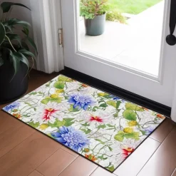 Green Yellow Floral Doormat Floor Mats Washable Rugs Kitchen Mat Non-Slip Oil Proof Rug Indoor Outdoor Mat Bedroom Decor Bathroom Mat Entrance Rug