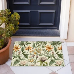 Green Yellow Floral Doormat Floor Mats Washable Rugs Kitchen Mat Non-Slip Oil Proof Rug Indoor Outdoor Mat Bedroom Decor Bathroom Mat Entrance Rug