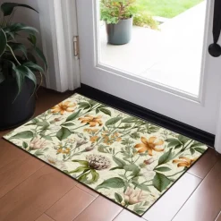 Green Yellow Floral Doormat Floor Mats Washable Rugs Kitchen Mat Non-Slip Oil Proof Rug Indoor Outdoor Mat Bedroom Decor Bathroom Mat Entrance Rug