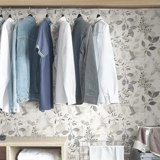 Grey Floral Wallpaper Peel and Stick Wallpaper Removable Pvc/Vinyl Self Adhesive 17.7''x118''in(45cmx300cm) / 45x300cm for Home Decor Bedroom Living Room
