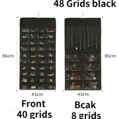 48Grids Hanging Jewelry Storage Earrings Necklace Bracelet Hanging Transparent Bag With Compartments Holder Organizer