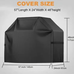 Grill Cover, BBQ Grill Cover, Waterproof, Weather Resistant, Rip-Proof, Anti-UV, Fade Resistant, With Adjustable Strap, 57 Inch, Black