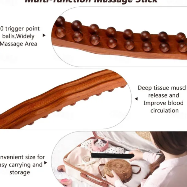 Guasha Wood Stick Massage Tool,20 Beads Wood Massage Roller Stick,Lymphatic Drainage Massager for Body Shaping,Gua Sha Tools for Back Leg