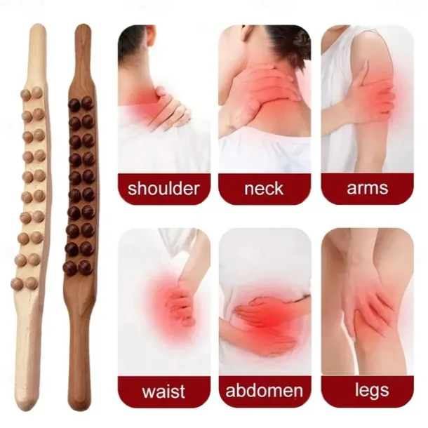 Guasha Wood Stick Massage Tool,20 Beads Wood Massage Roller Stick,Lymphatic Drainage Massager for Body Shaping,Gua Sha Tools for Back Leg