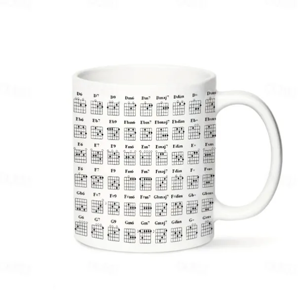 Guitar Chord Mug 400ml Cup with Chord White Ceramic Coffee Cup with Guitarist Design Perfect Gift for Beginner Guitar Enthusiasts Ideal for Music Lovers Home or Office Use