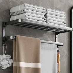 Gun Ash Bathroom Towel Rack Black Bathroom Storage Rack Toilet Bathroom Hardware Pendant Set Non Perforated Towel Rack