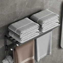 Gun Ash Bathroom Towel Rack Black Bathroom Storage Rack Toilet Bathroom Hardware Pendant Set Non Perforated Towel Rack