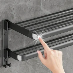 Gun Ash Bathroom Towel Rack Black Bathroom Storage Rack Toilet Bathroom Hardware Pendant Set Non Perforated Towel Rack