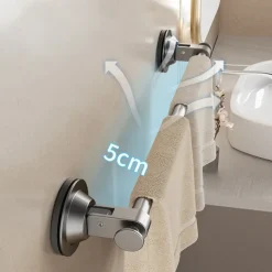 Gun Gray Suction Cup Towel Rack Bathroom Non Perforated Space Aluminum Bathroom Storage Rack Wall Mounted Single Pole Towel Pole