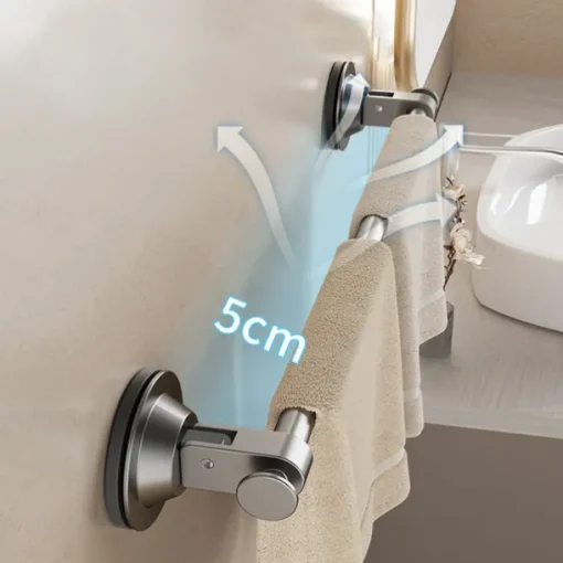 Gun Gray Suction Cup Towel Rack Bathroom Non Perforated Space Aluminum Bathroom Storage Rack Wall Mounted Single Pole Towel Pole