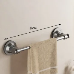 Gun Gray Suction Cup Towel Rack Bathroom Non Perforated Space Aluminum Bathroom Storage Rack Wall Mounted Single Pole Towel Pole
