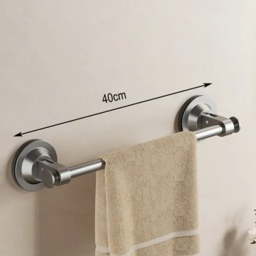 Gun Gray Suction Cup Towel Rack Bathroom Non Perforated Space Aluminum Bathroom Storage Rack Wall Mounted Single Pole Towel Pole