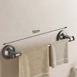 Gun Gray Suction Cup Towel Rack Bathroom Non Perforated Space Aluminum Bathroom Storage Rack Wall Mounted Single Pole Towel Pole