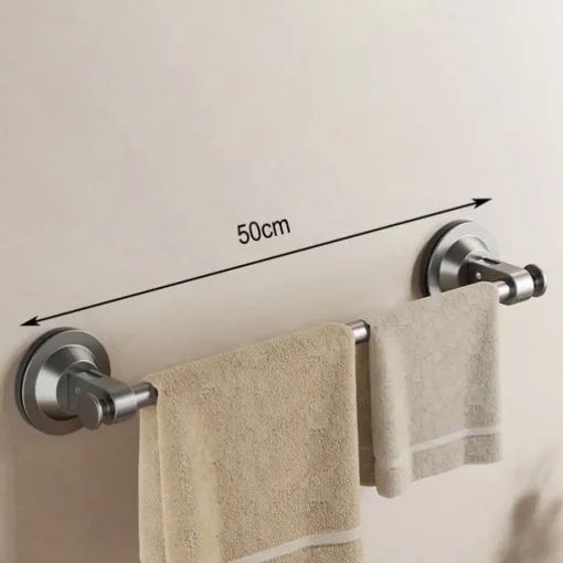 Gun Gray Suction Cup Towel Rack Bathroom Non Perforated Space Aluminum Bathroom Storage Rack Wall Mounted Single Pole Towel Pole