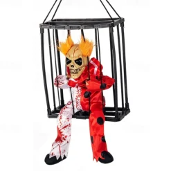 Halloween Animated Decoration, 1pc Motion-Sensor Activated Screaming Clown in Cage with Light-Up Eyes, Spooky Prisoner Ghost Prop for Indoor/Outdoor Decor, Plastic, No Batteries, AA Battery Operated (