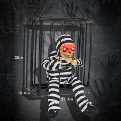 Halloween Animated Decoration, 1pc Motion-Sensor Activated Screaming Clown in Cage with Light-Up Eyes, Spooky Prisoner Ghost Prop for Indoor/Outdoor Decor, Plastic, No Batteries, AA Battery Operated (